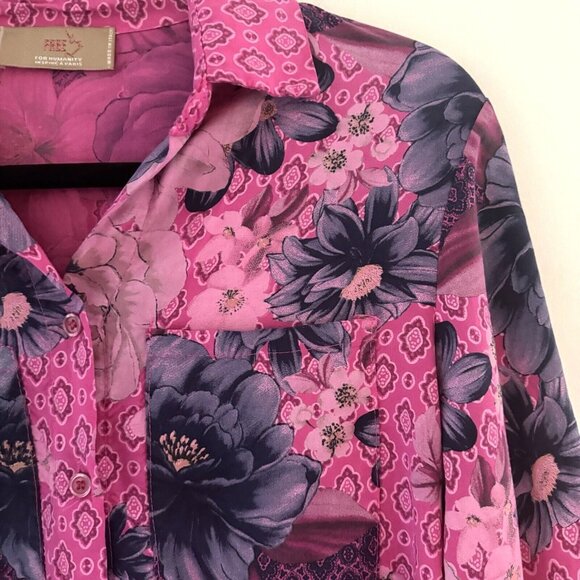 Anthropologie Free For Humanity sz M Mixed Print Floral Cottage Button Roll Tab - Picture 5 of 16